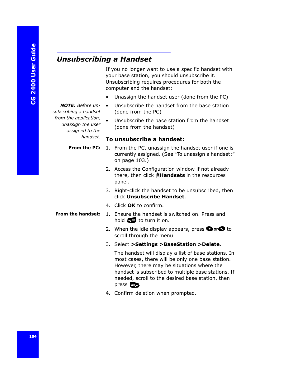 Unsubscribing a handset | Cygnion CG 2400 User Manual | Page 116 / 246