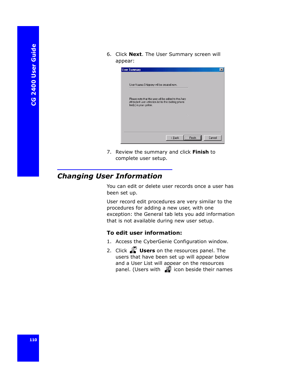 Changing user information | Cygnion CG 2400 User Manual | Page 122 / 246
