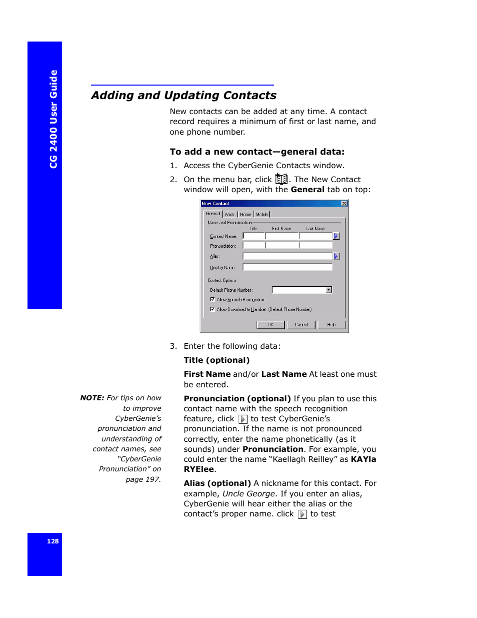 Adding and updating contacts | Cygnion CG 2400 User Manual | Page 140 / 246