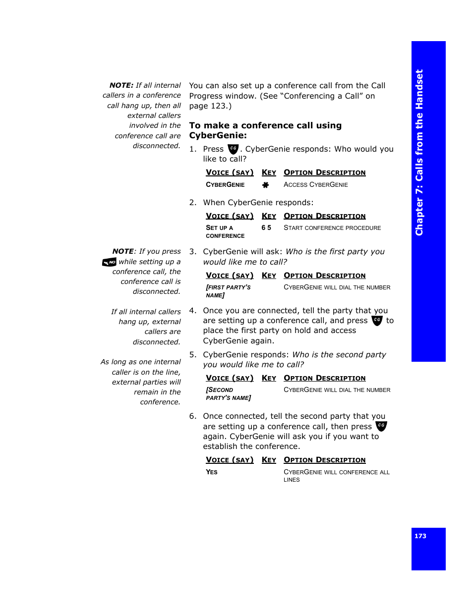 Ch apte r 7 : ca ll s f rom the h a nds e t | Cygnion CG 2400 User Manual | Page 185 / 246