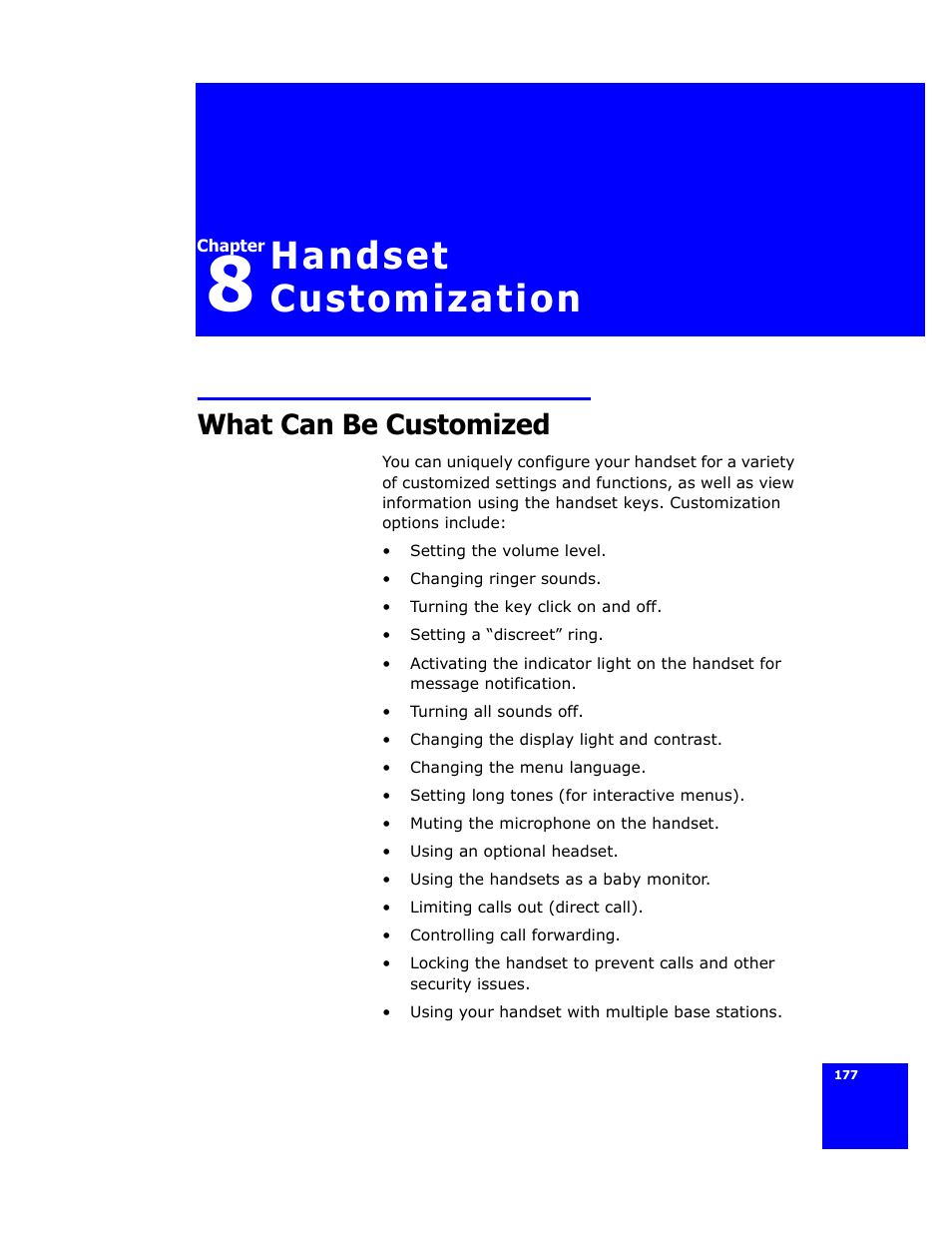 Handset customization, What can be customized | Cygnion CG 2400 User Manual | Page 189 / 246
