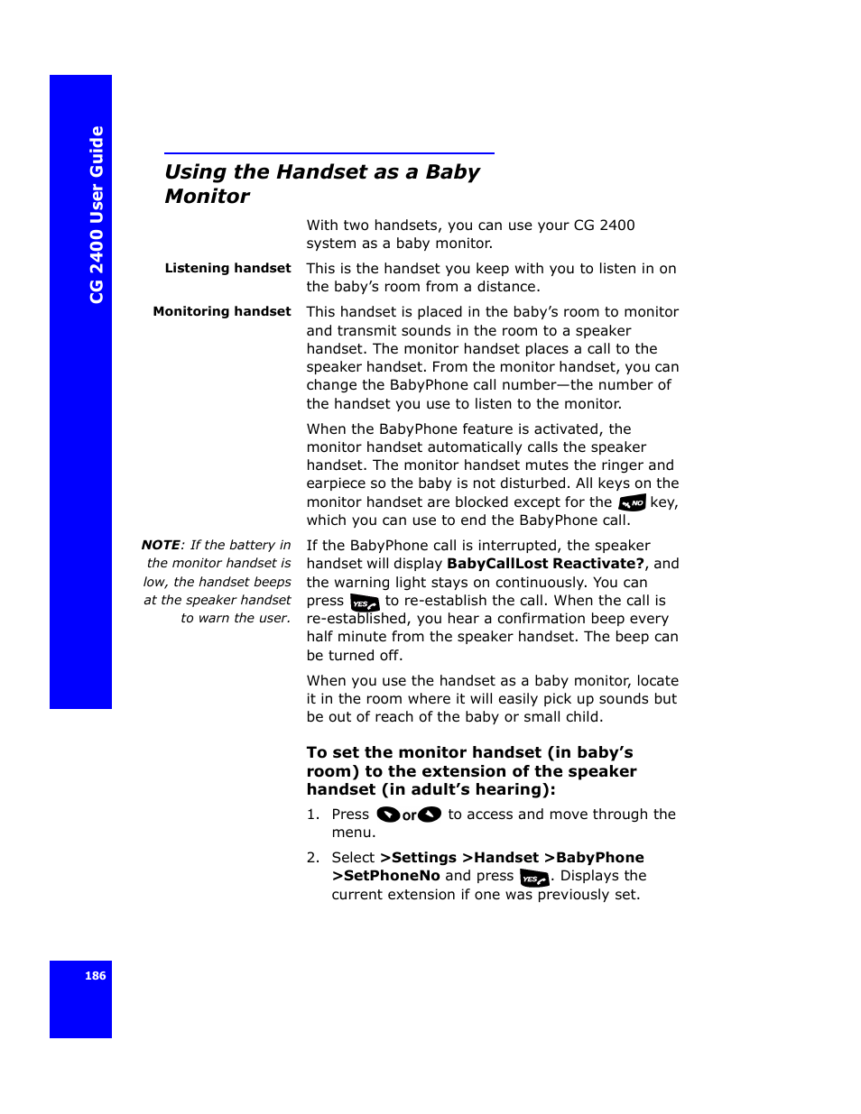 Using the handset as a baby monitor | Cygnion CG 2400 User Manual | Page 198 / 246