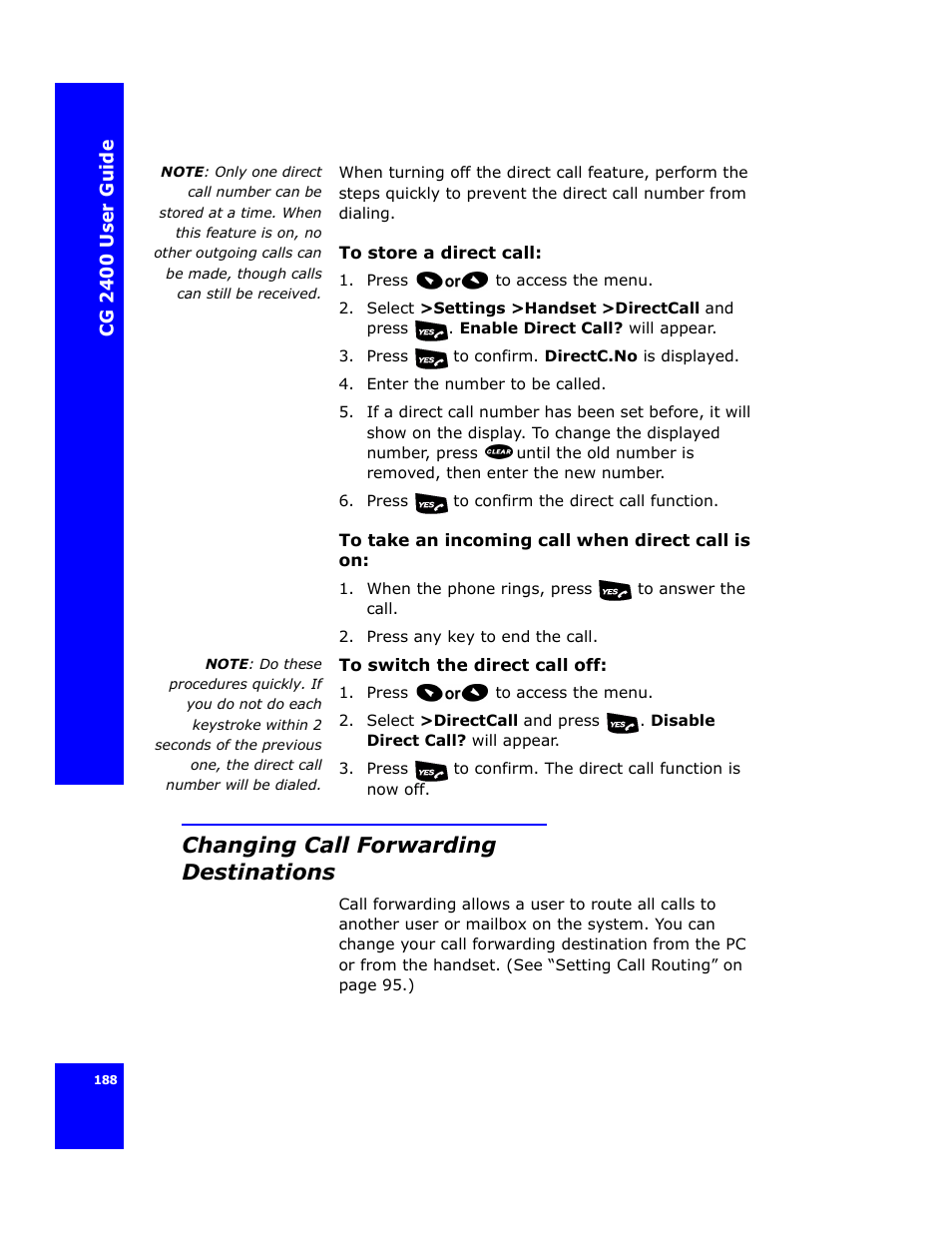Changing call forwarding destinations | Cygnion CG 2400 User Manual | Page 200 / 246