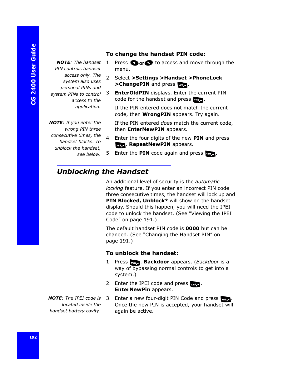 Unblocking the handset | Cygnion CG 2400 User Manual | Page 204 / 246