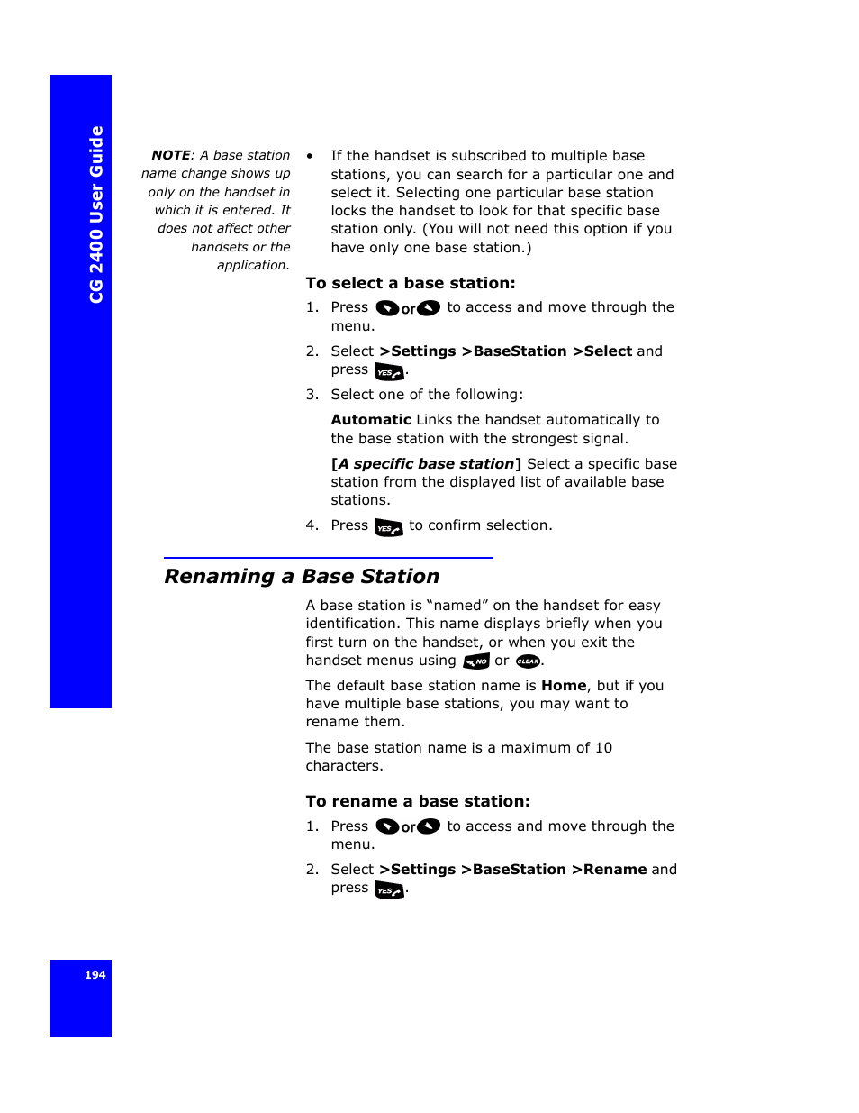 Renaming a base station | Cygnion CG 2400 User Manual | Page 206 / 246