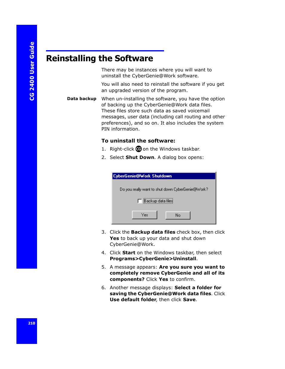 Reinstalling the software | Cygnion CG 2400 User Manual | Page 222 / 246