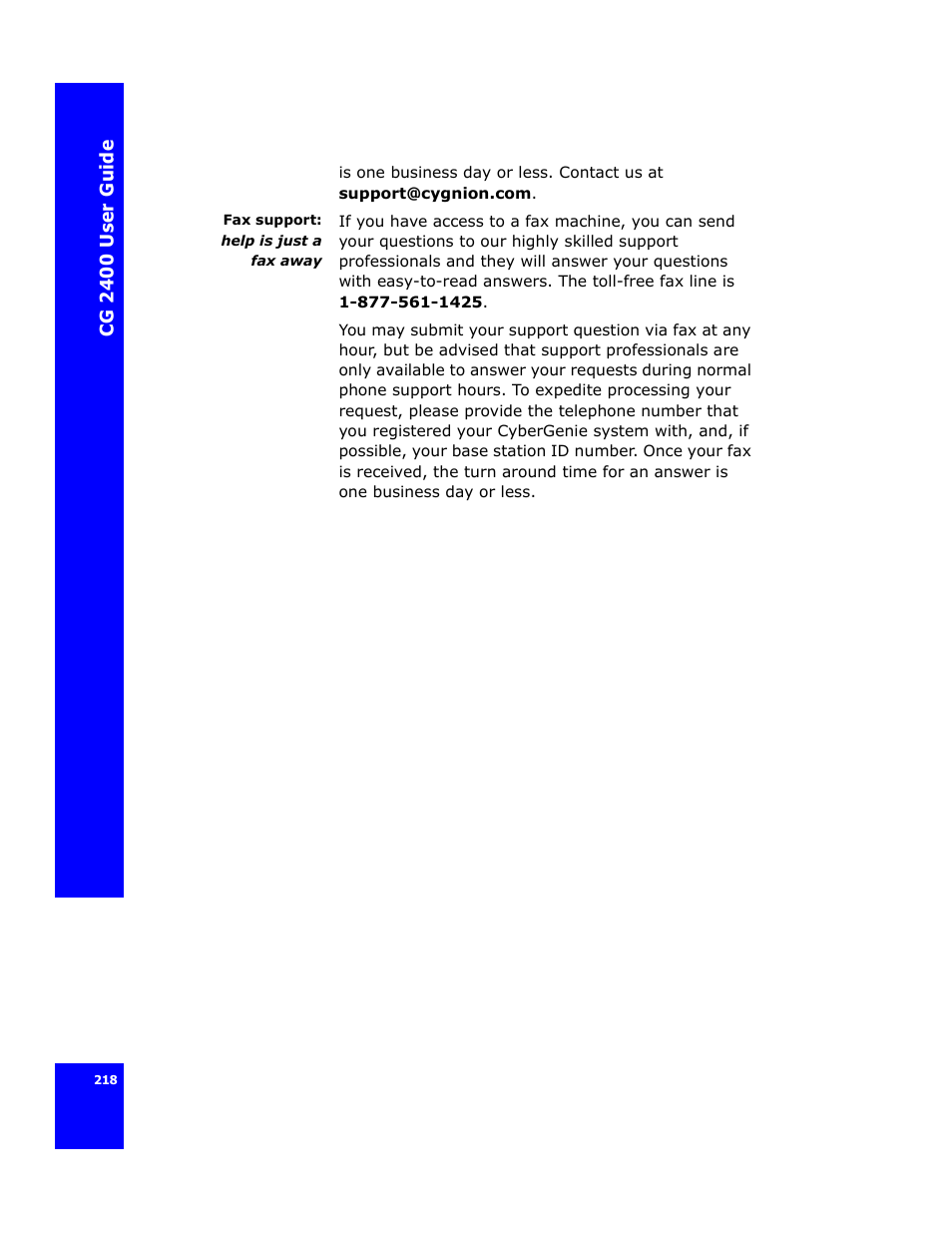 Cygnion CG 2400 User Manual | Page 230 / 246