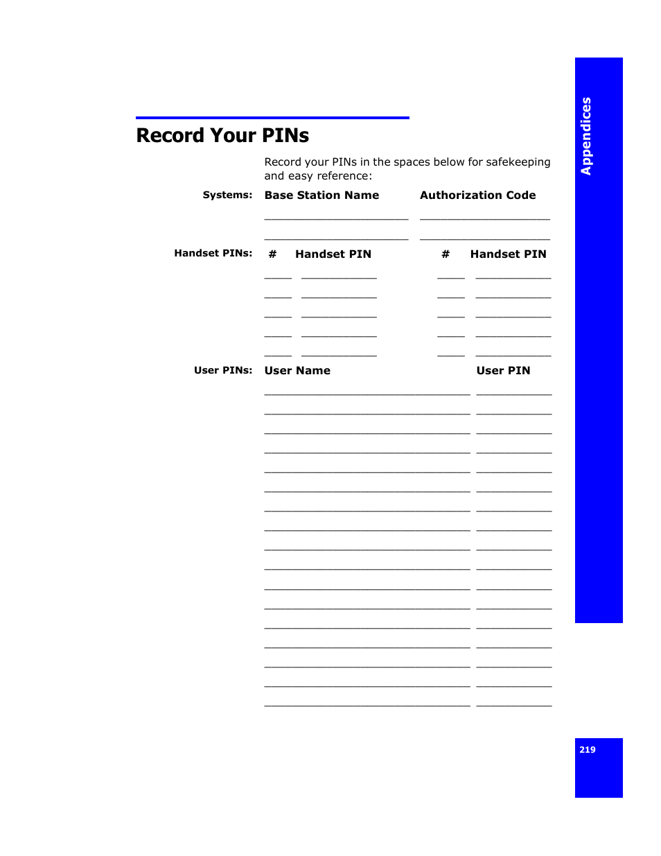 Record your pins | Cygnion CG 2400 User Manual | Page 231 / 246