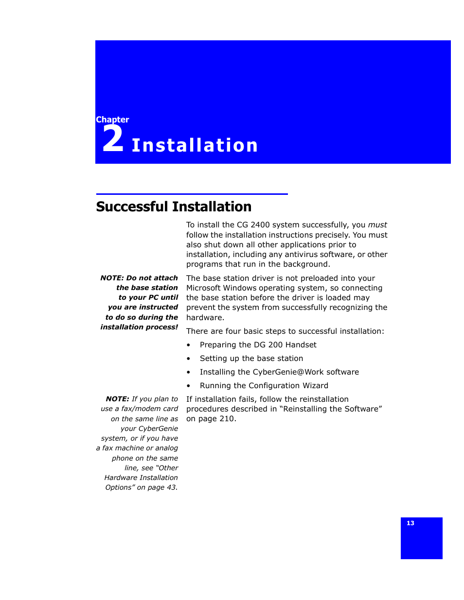 Installation, Successful installation | Cygnion CG 2400 User Manual | Page 25 / 246
