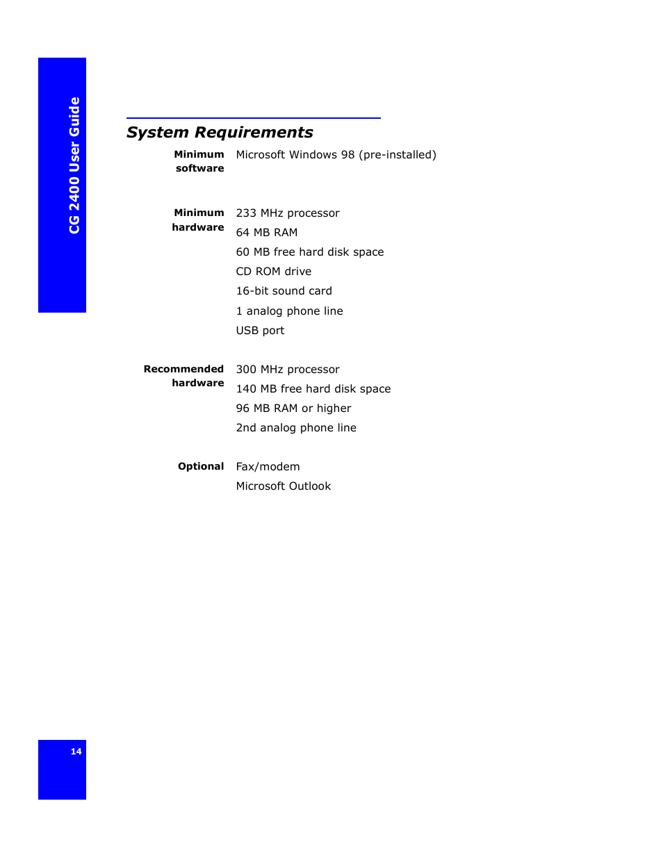 System requirements | Cygnion CG 2400 User Manual | Page 26 / 246