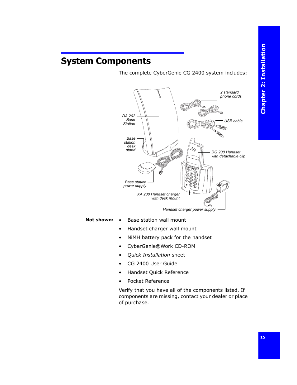 System components, Chap te r 2: ins ta llat ion | Cygnion CG 2400 User Manual | Page 27 / 246