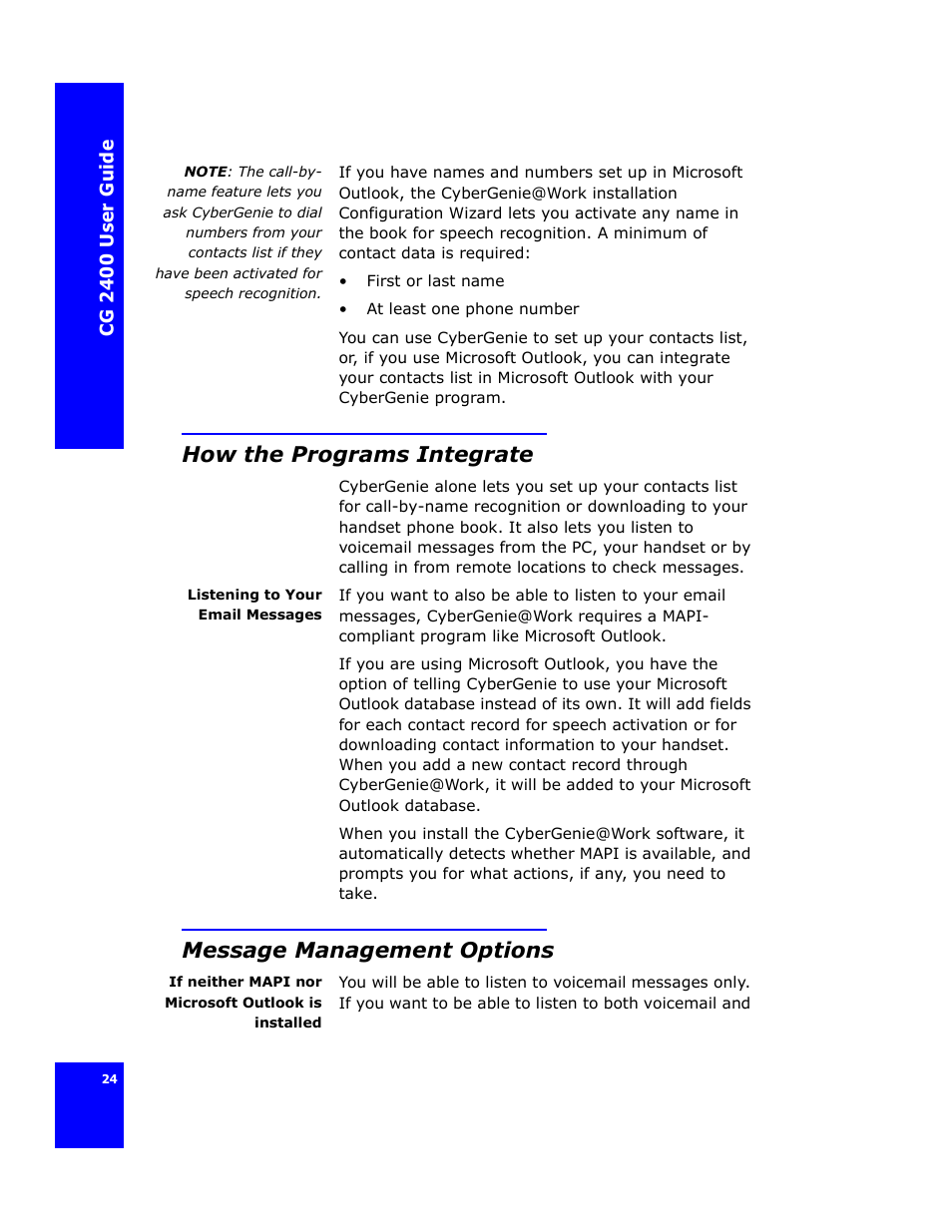 How the programs integrate, Message management options | Cygnion CG 2400 User Manual | Page 36 / 246