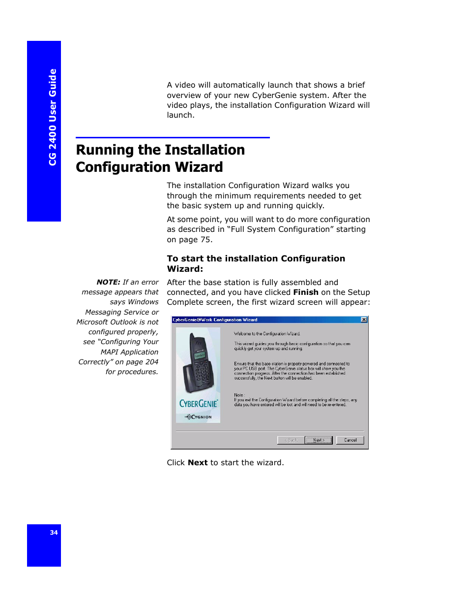 Running the installation configuration wizard | Cygnion CG 2400 User Manual | Page 46 / 246