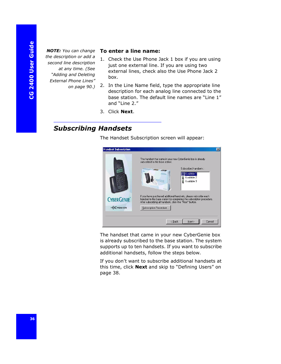Subscribing handsets | Cygnion CG 2400 User Manual | Page 48 / 246