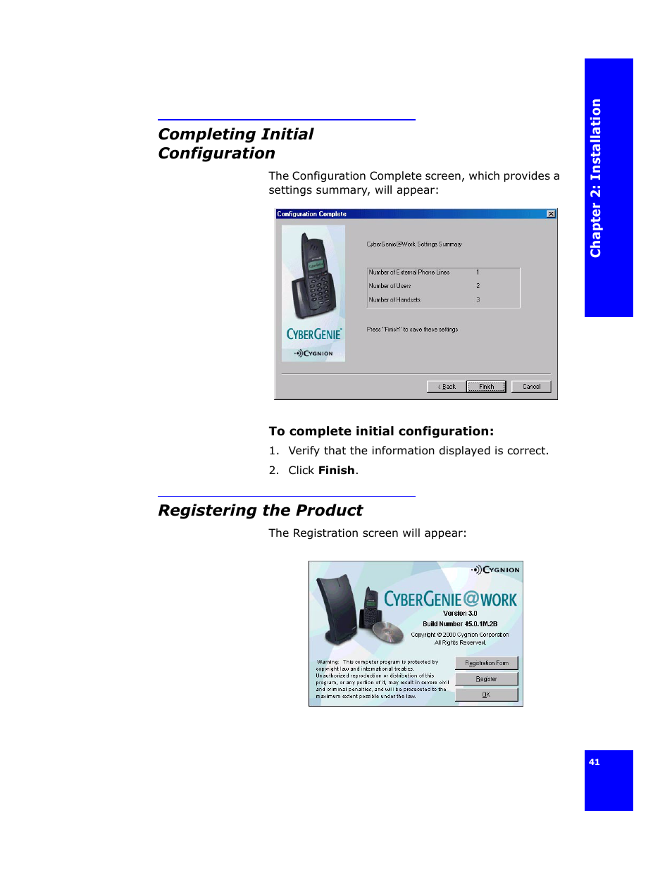 Completing initial configuration, Registering the product | Cygnion CG 2400 User Manual | Page 53 / 246