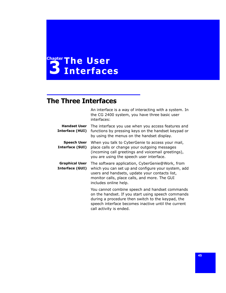 The user interfaces, The three interfaces | Cygnion CG 2400 User Manual | Page 57 / 246