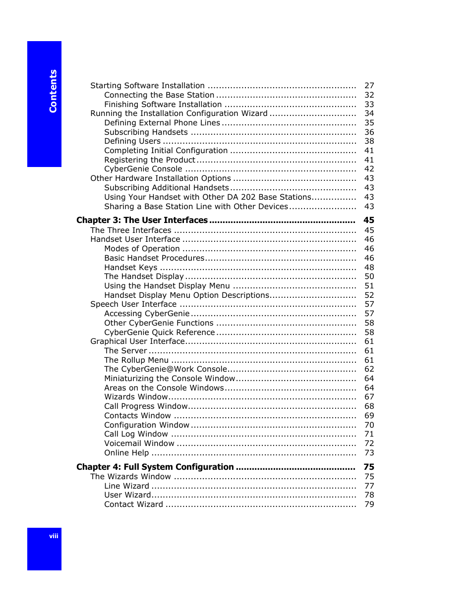 Chapter 3: the user interfaces 45, Chapter 4: full system configuration 75 | Cygnion CG 2400 User Manual | Page 8 / 246