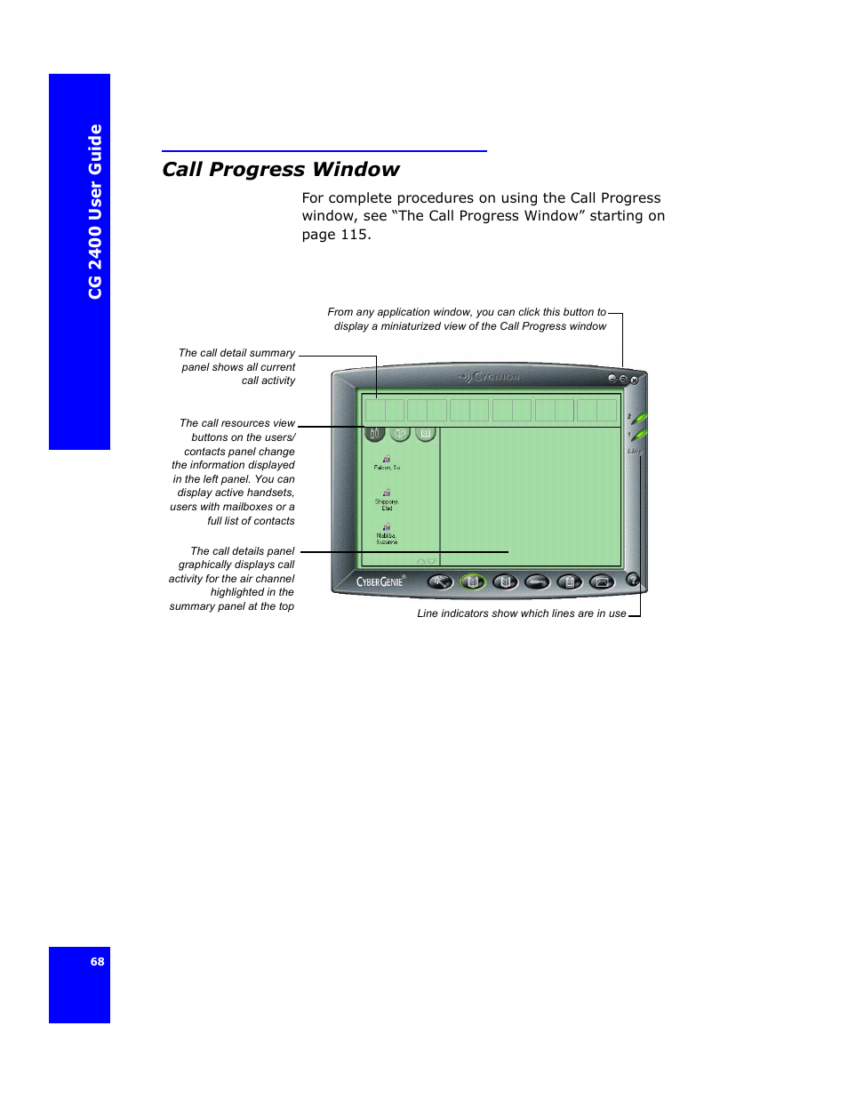 Call progress window, Cg 24 00 us er gui d e | Cygnion CG 2400 User Manual | Page 80 / 246