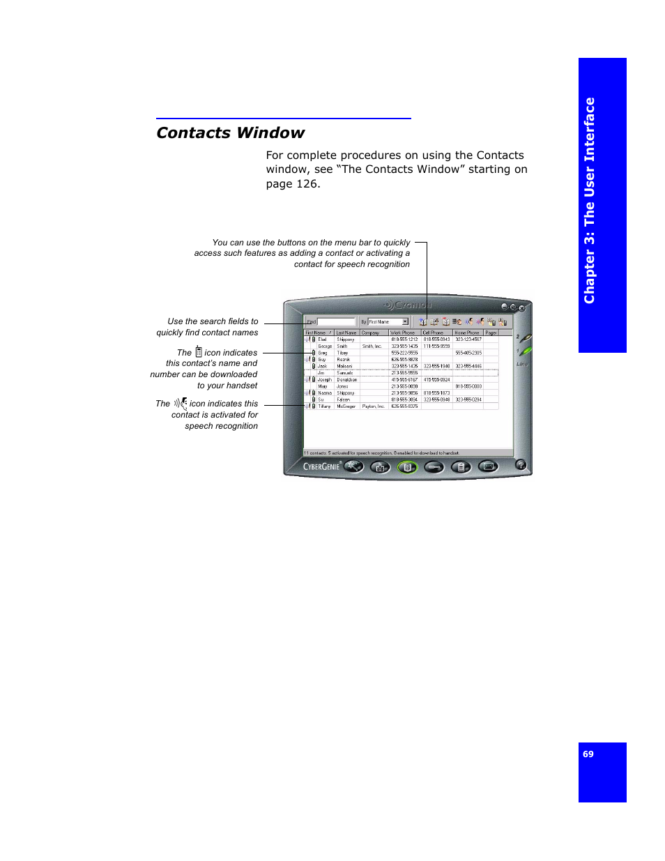 Contacts window, Chap te r 3: the us er i n te rface | Cygnion CG 2400 User Manual | Page 81 / 246