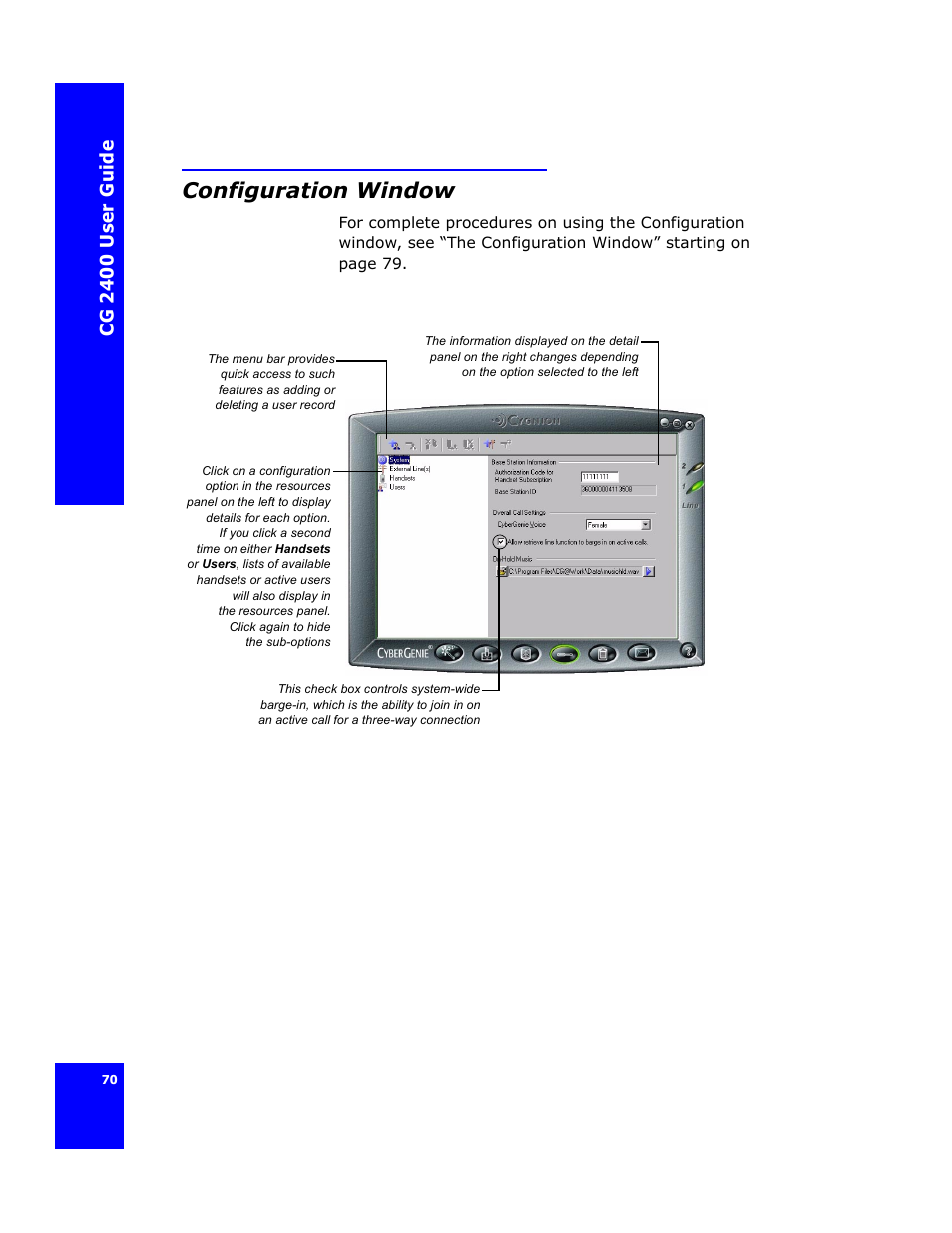 Configuration window, Cg 24 00 us er gui d e | Cygnion CG 2400 User Manual | Page 82 / 246