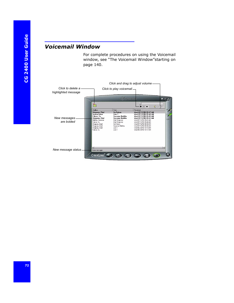 Voicemail window | Cygnion CG 2400 User Manual | Page 84 / 246