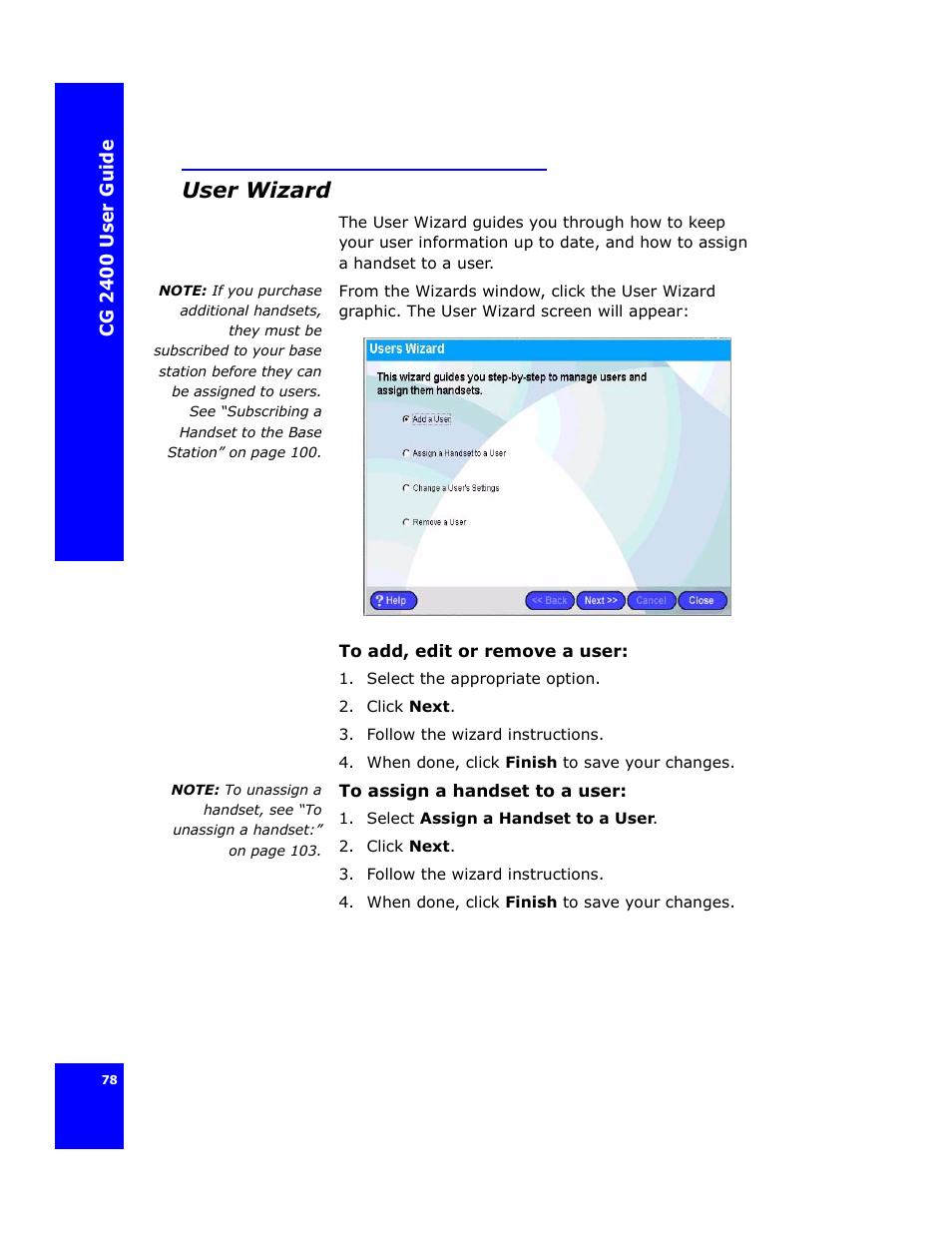User wizard | Cygnion CG 2400 User Manual | Page 90 / 246