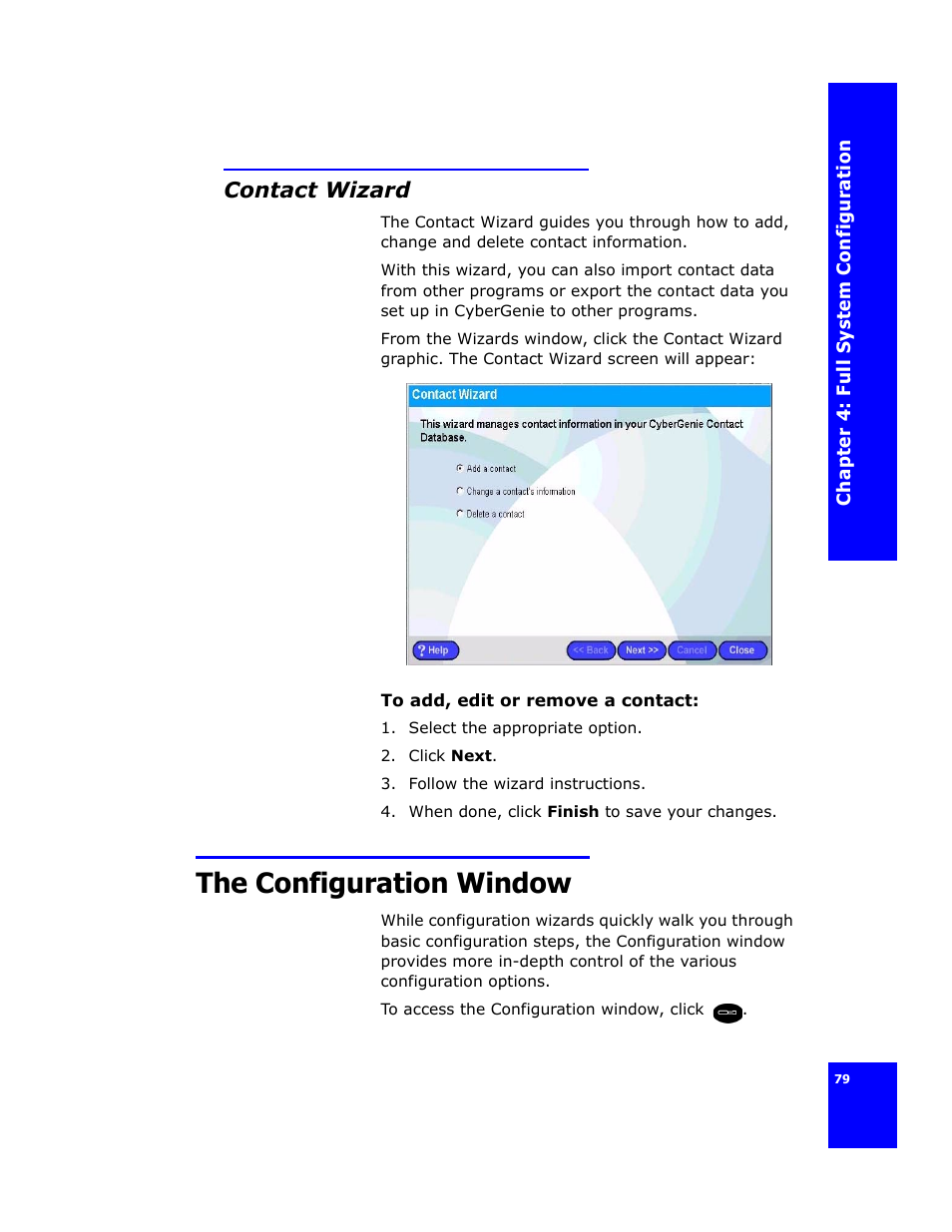 Contact wizard, The configuration window | Cygnion CG 2400 User Manual | Page 91 / 246