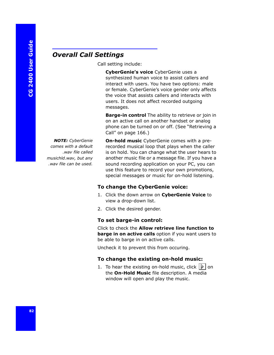 Overall call settings | Cygnion CG 2400 User Manual | Page 94 / 246