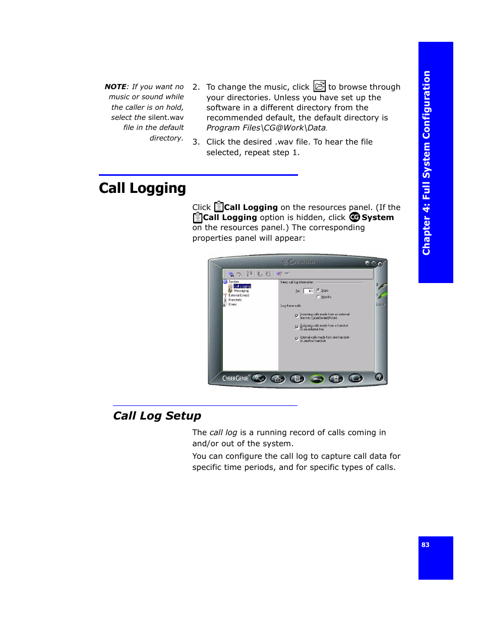 Call logging, Call log setup | Cygnion CG 2400 User Manual | Page 95 / 246