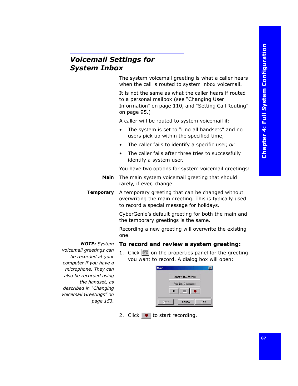 Voicemail settings for systeminbox, Voicemail settings for system inbox | Cygnion CG 2400 User Manual | Page 99 / 246