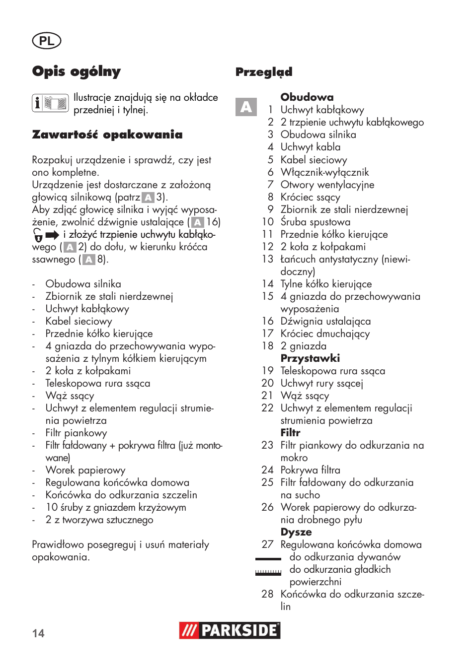 Opis ogólny | Parkside PNTS 1400 B1 User Manual | Page 14 / 60