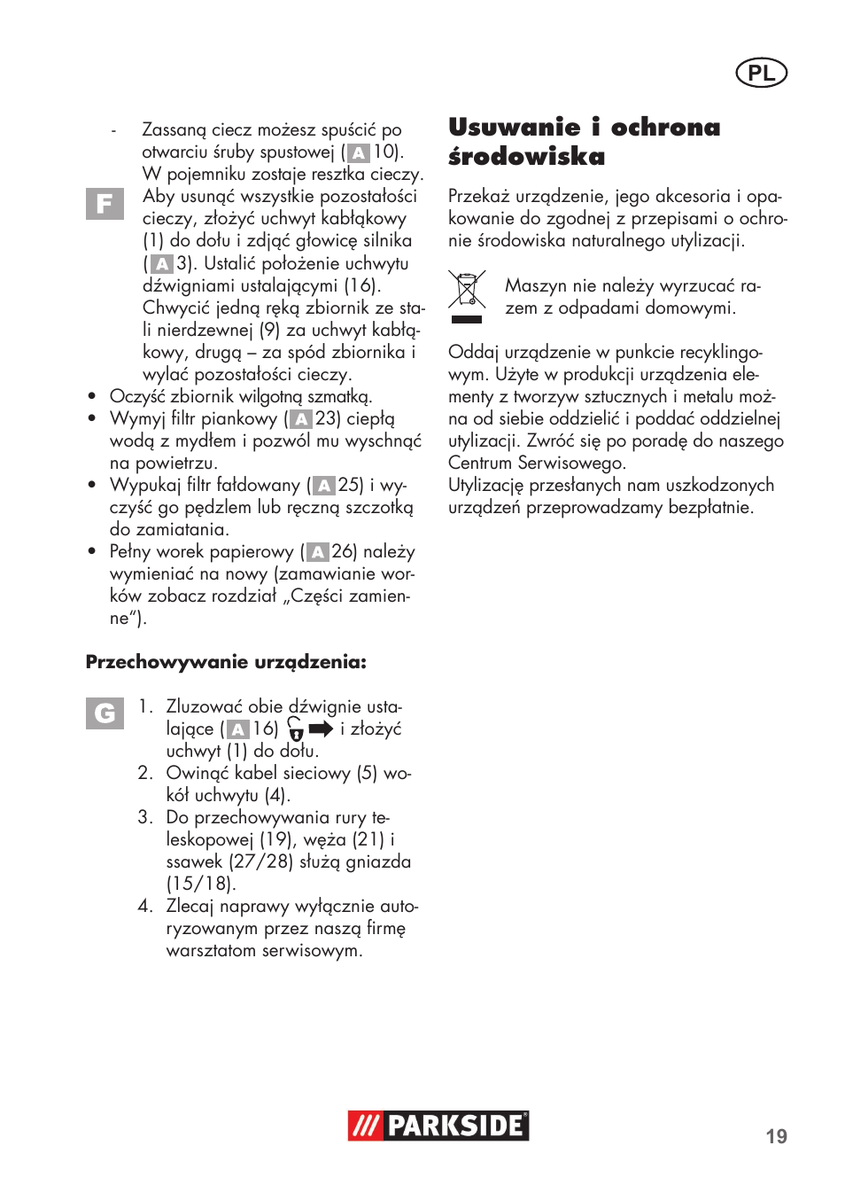 Usuwanie i ochrona środowiska | Parkside PNTS 1400 B1 User Manual | Page 19 / 60