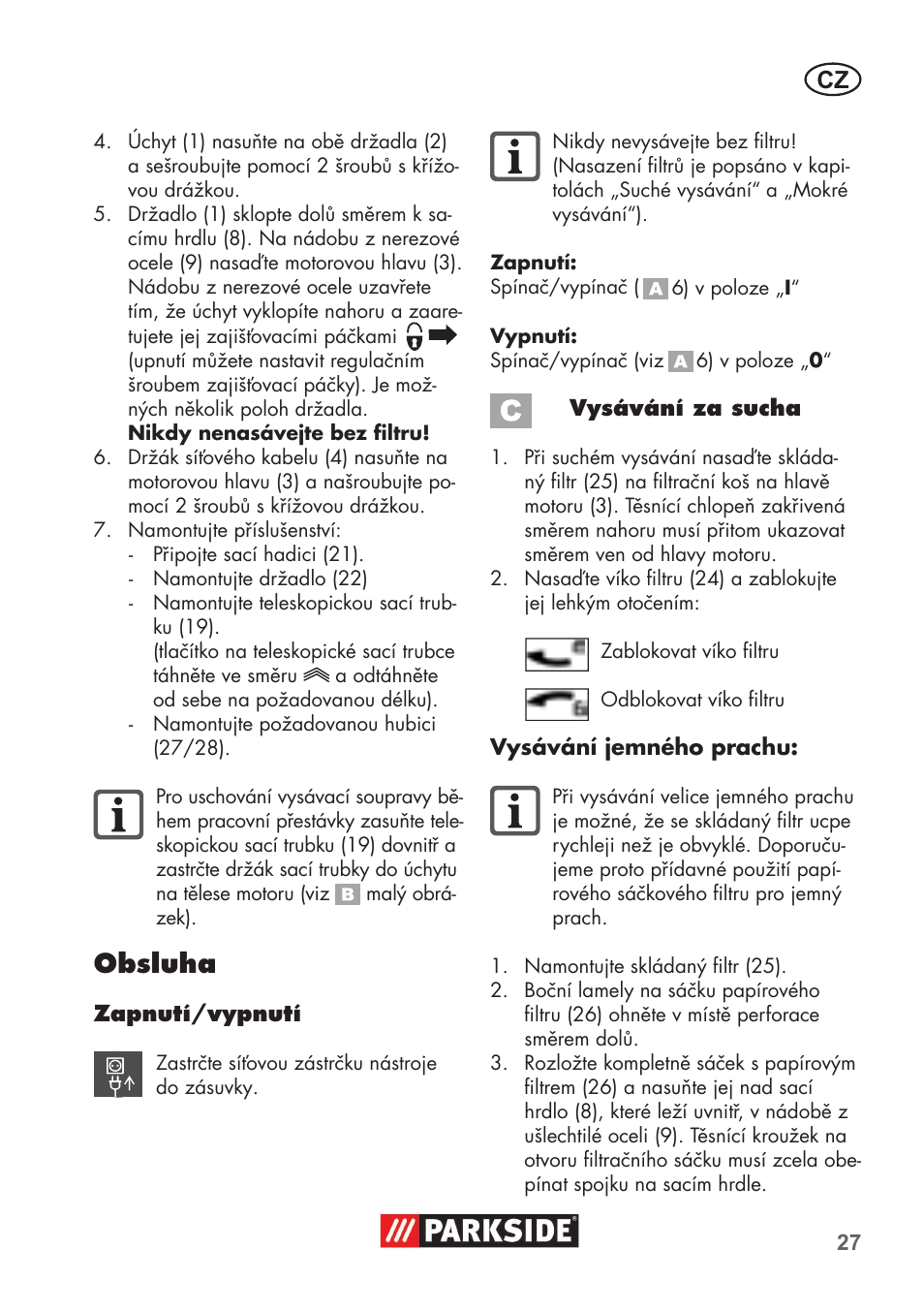 Obsluha | Parkside PNTS 1400 B1 User Manual | Page 27 / 60