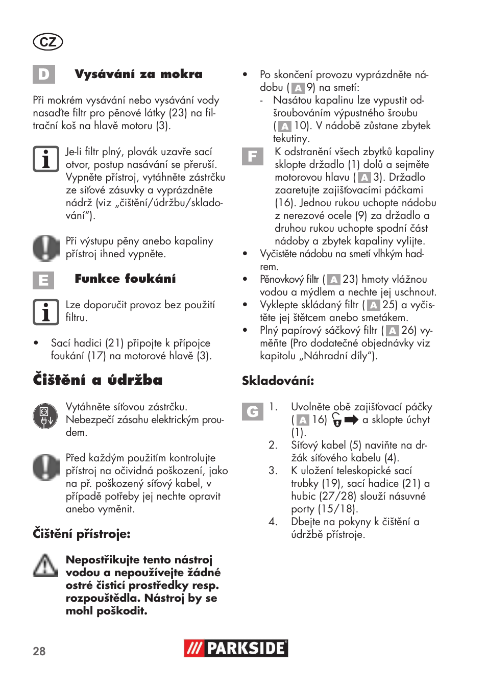 Čištění a údržba | Parkside PNTS 1400 B1 User Manual | Page 28 / 60