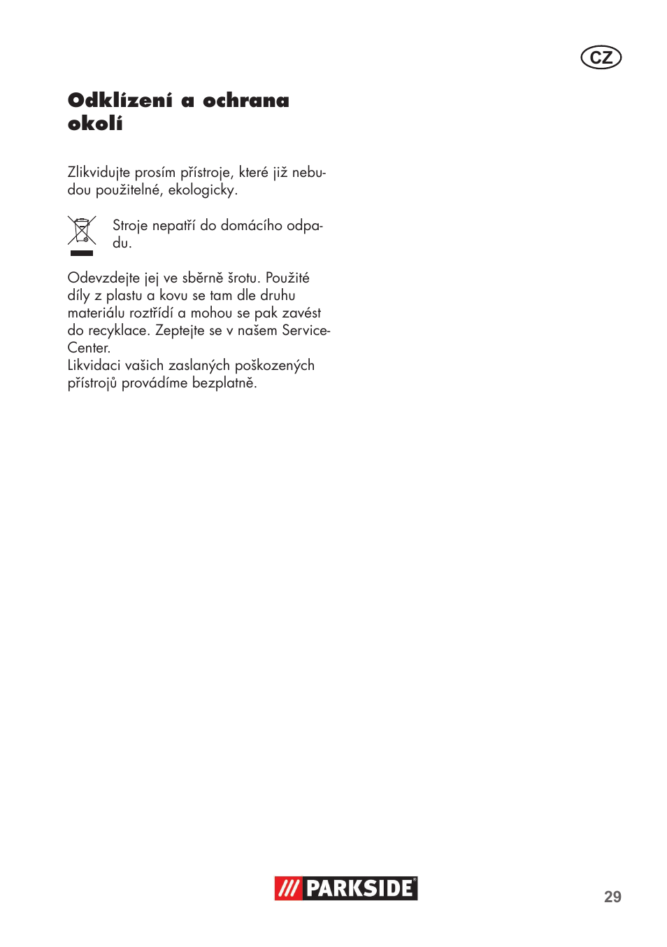 Odklízení a ochrana okolí | Parkside PNTS 1400 B1 User Manual | Page 29 / 60