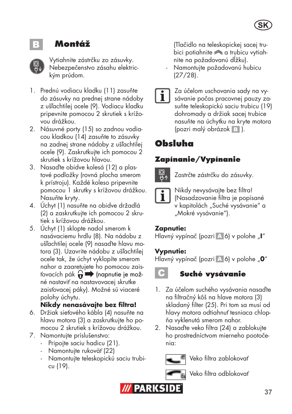 Montáž, Obsluha | Parkside PNTS 1400 B1 User Manual | Page 37 / 60