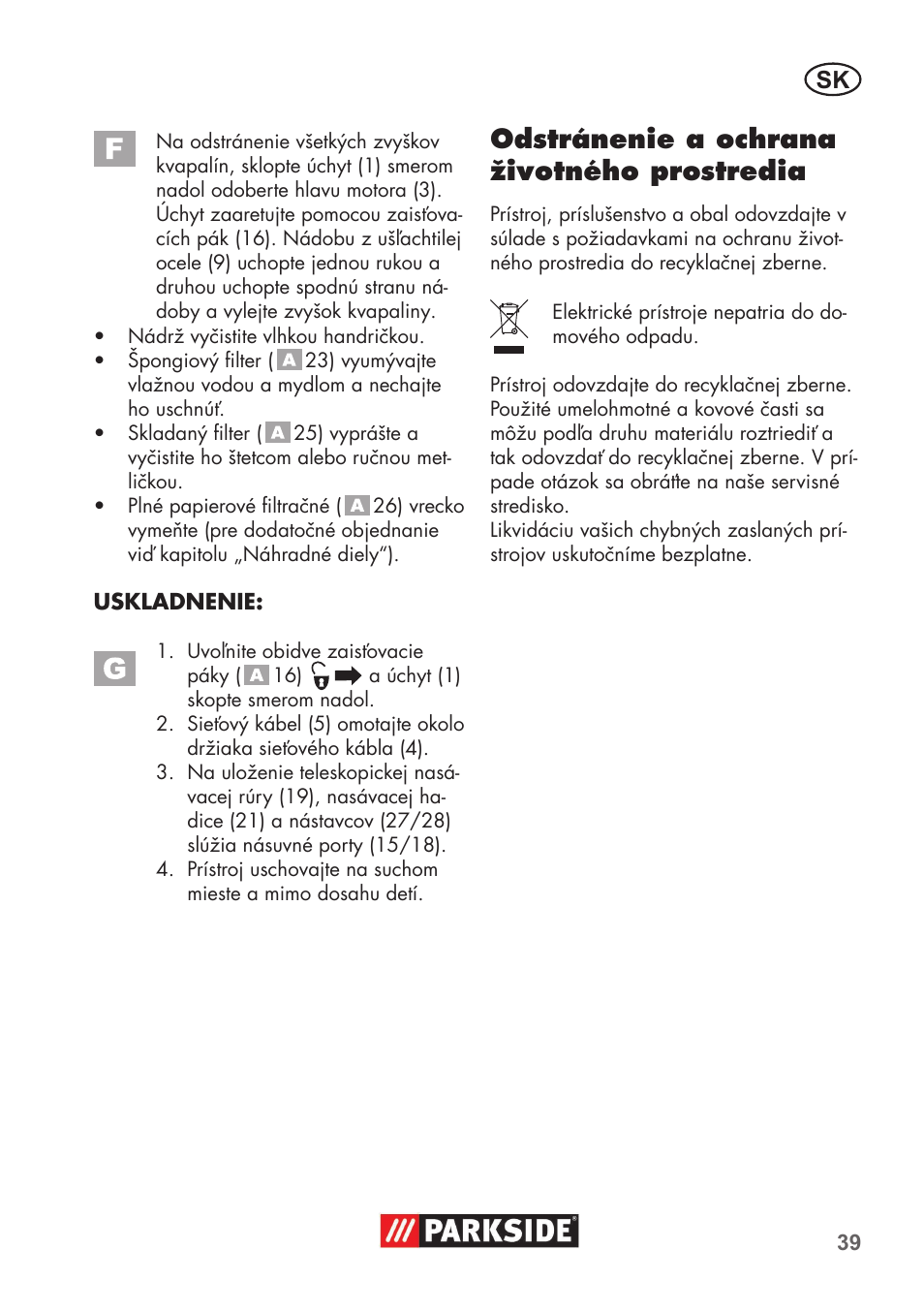 Odstránenie a ochrana životného prostredia | Parkside PNTS 1400 B1 User Manual | Page 39 / 60
