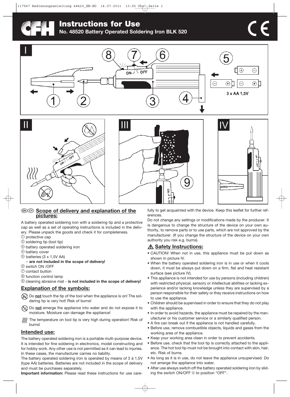 Parkside BLK 520 User Manual | 2 pages