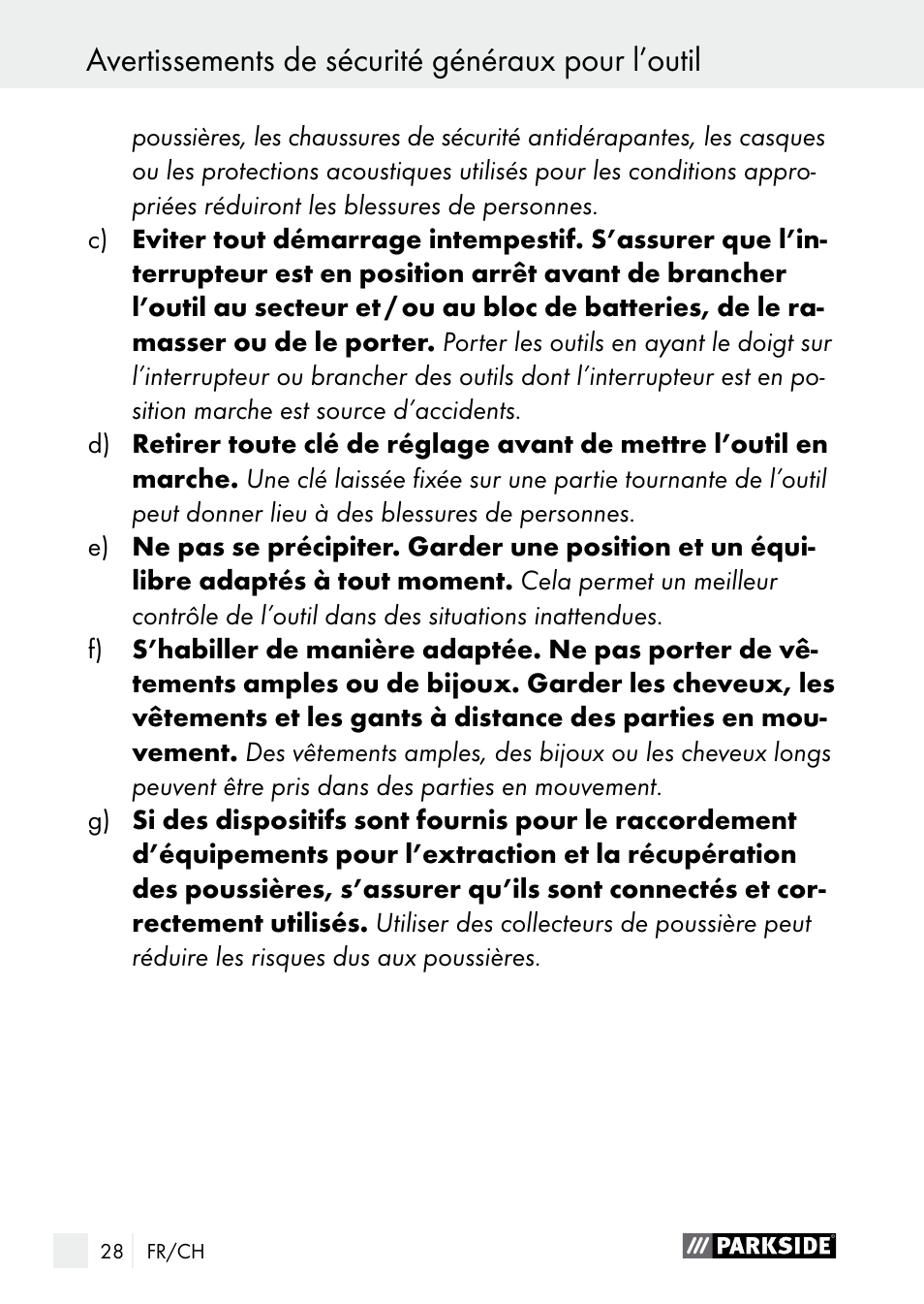 Avertissements de sécurité généraux pour l’outil | Parkside PGG 15 A1 User Manual | Page 28 / 68
