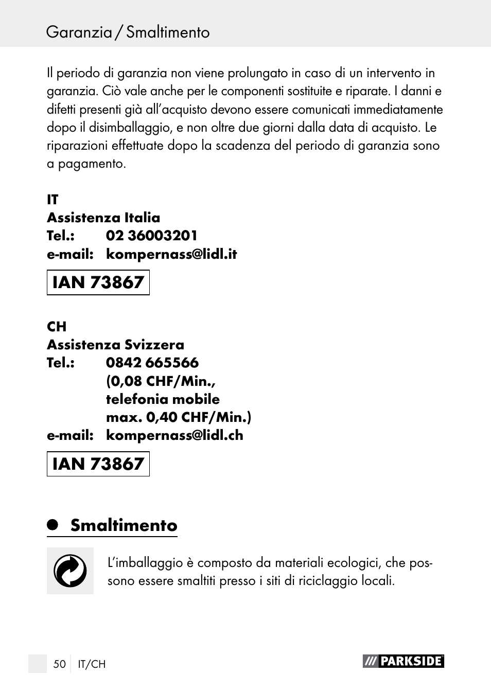 Smaltimento | Parkside PGG 15 A1 User Manual | Page 50 / 68