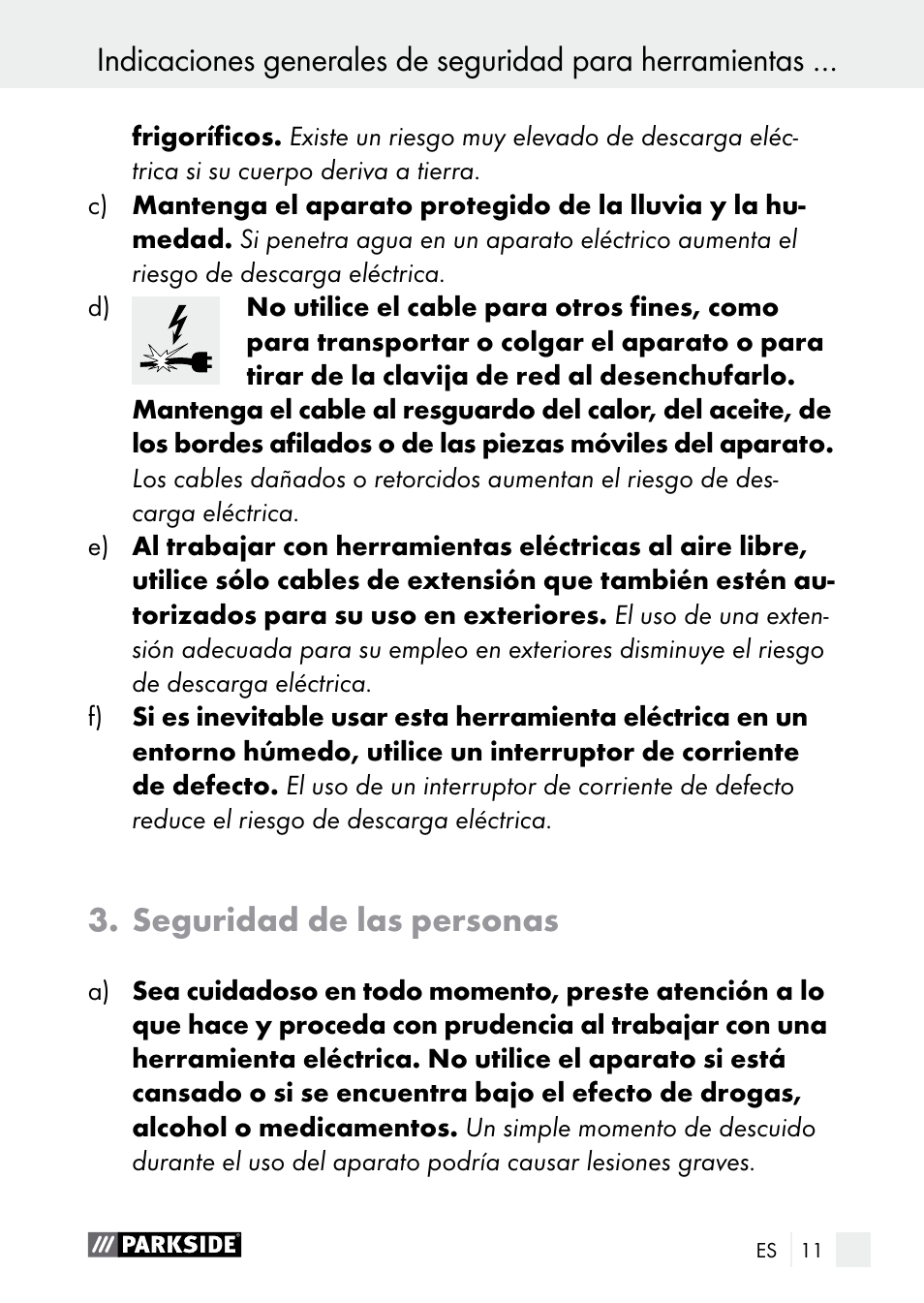 Seguridad de las personas | Parkside PGG 15 A1 User Manual | Page 11 / 69