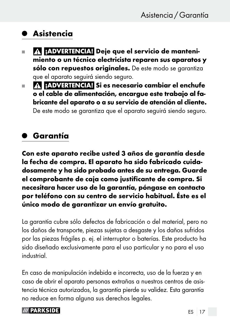 Asistencia / garantía, Asistencia, Garantía | Manejo / limpieza | Parkside PGG 15 A1 User Manual | Page 17 / 69