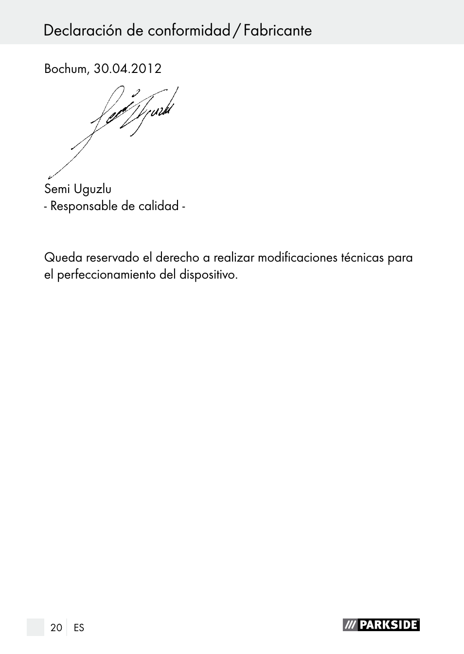 Declaración de conformidad / fabricante, Índice | Parkside PGG 15 A1 User Manual | Page 20 / 69