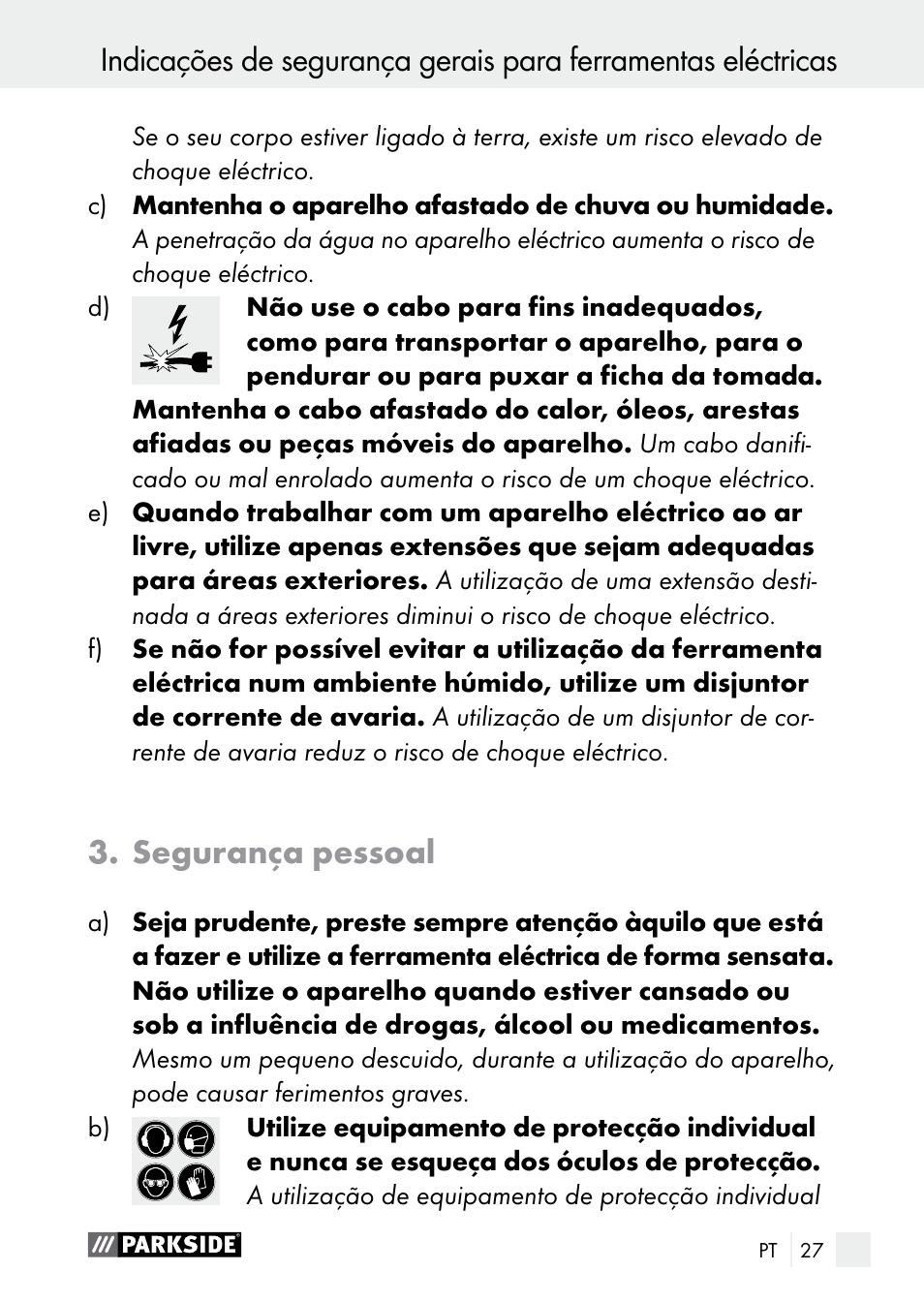 Segurança pessoal | Parkside PGG 15 A1 User Manual | Page 27 / 69
