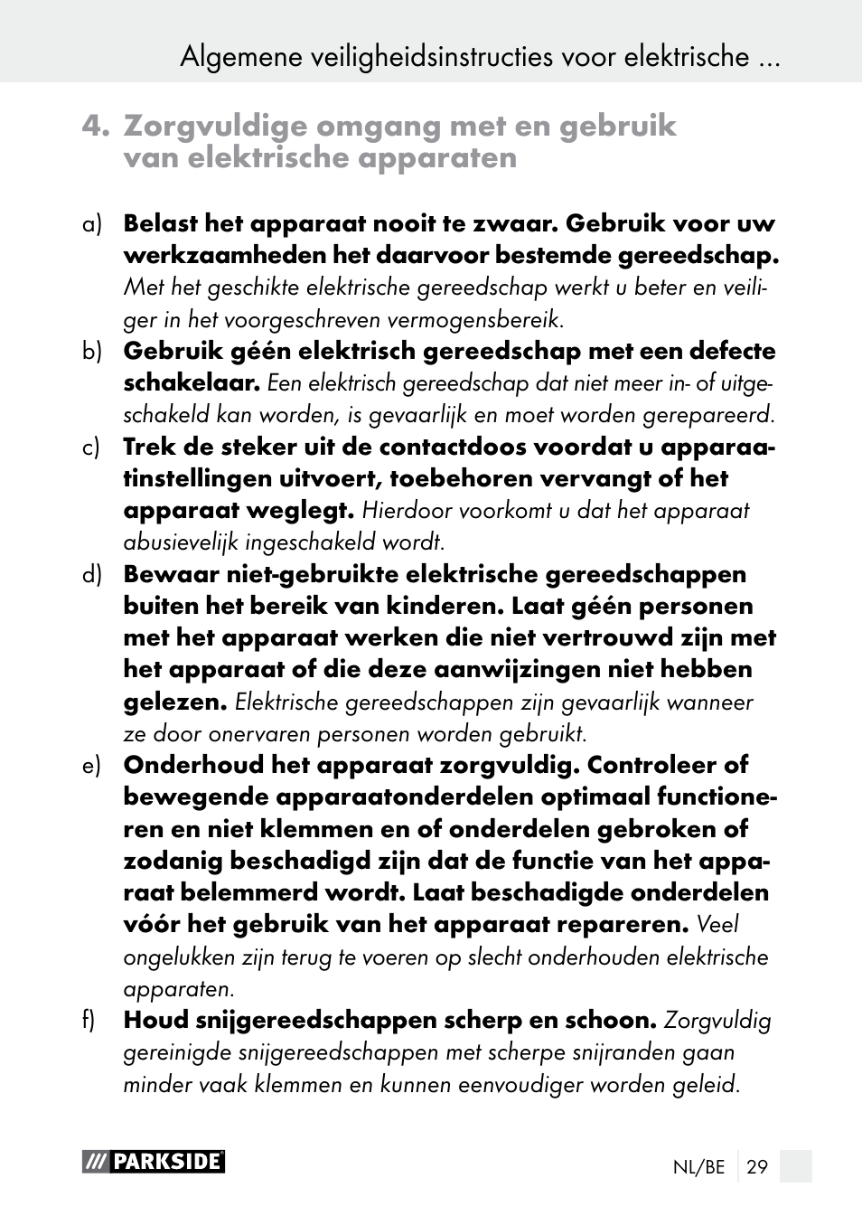 Algemene veiligheidsinstructies voor elektrische | Parkside PGG 15 A1 User Manual | Page 29 / 68