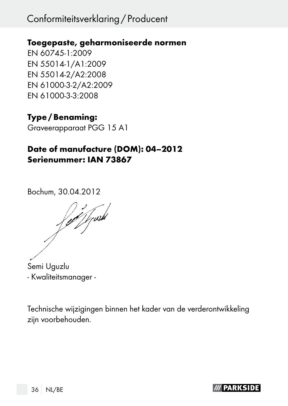 Parkside PGG 15 A1 User Manual | Page 36 / 68