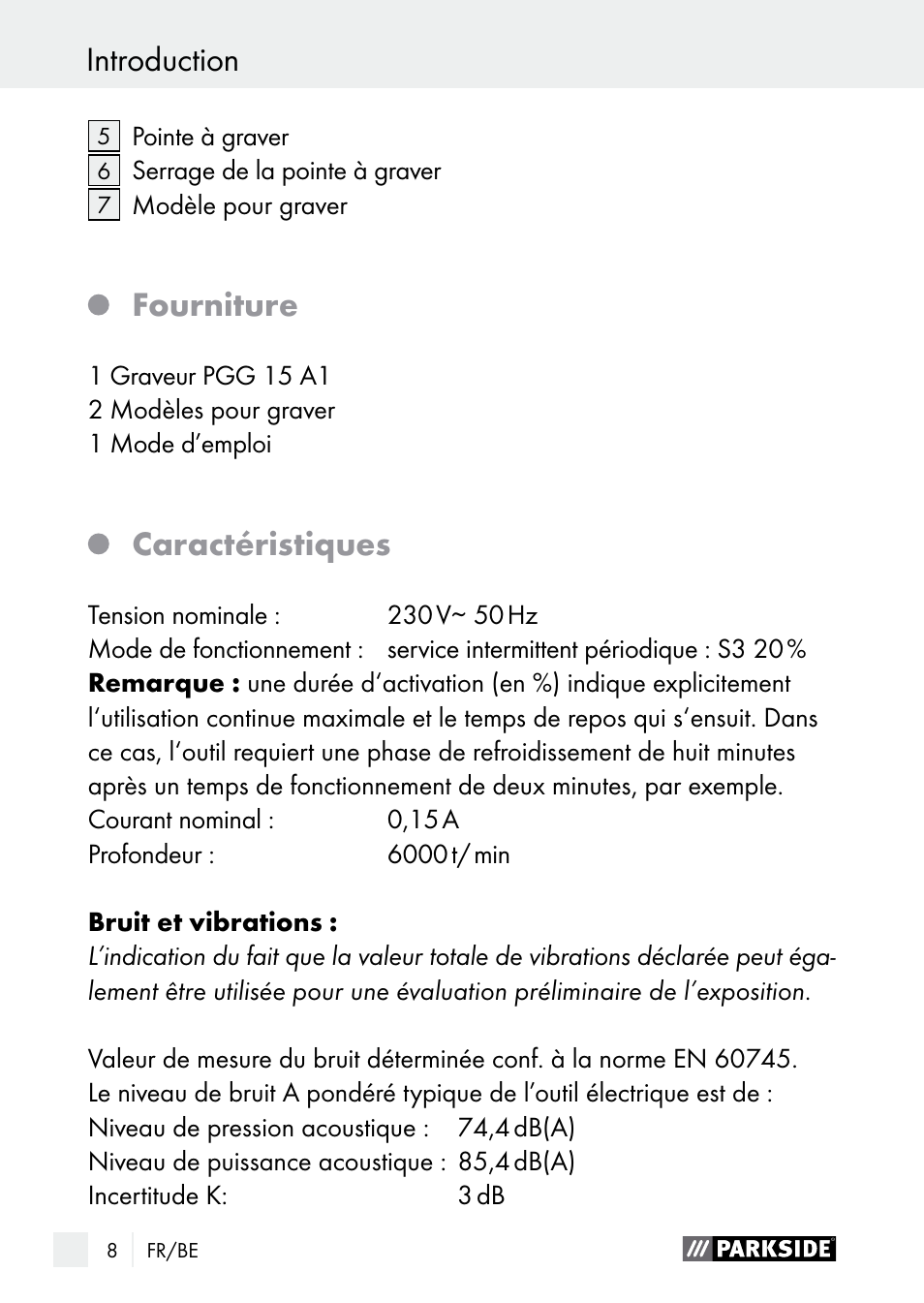 Fourniture, Caractéristiques | Parkside PGG 15 A1 User Manual | Page 8 / 68