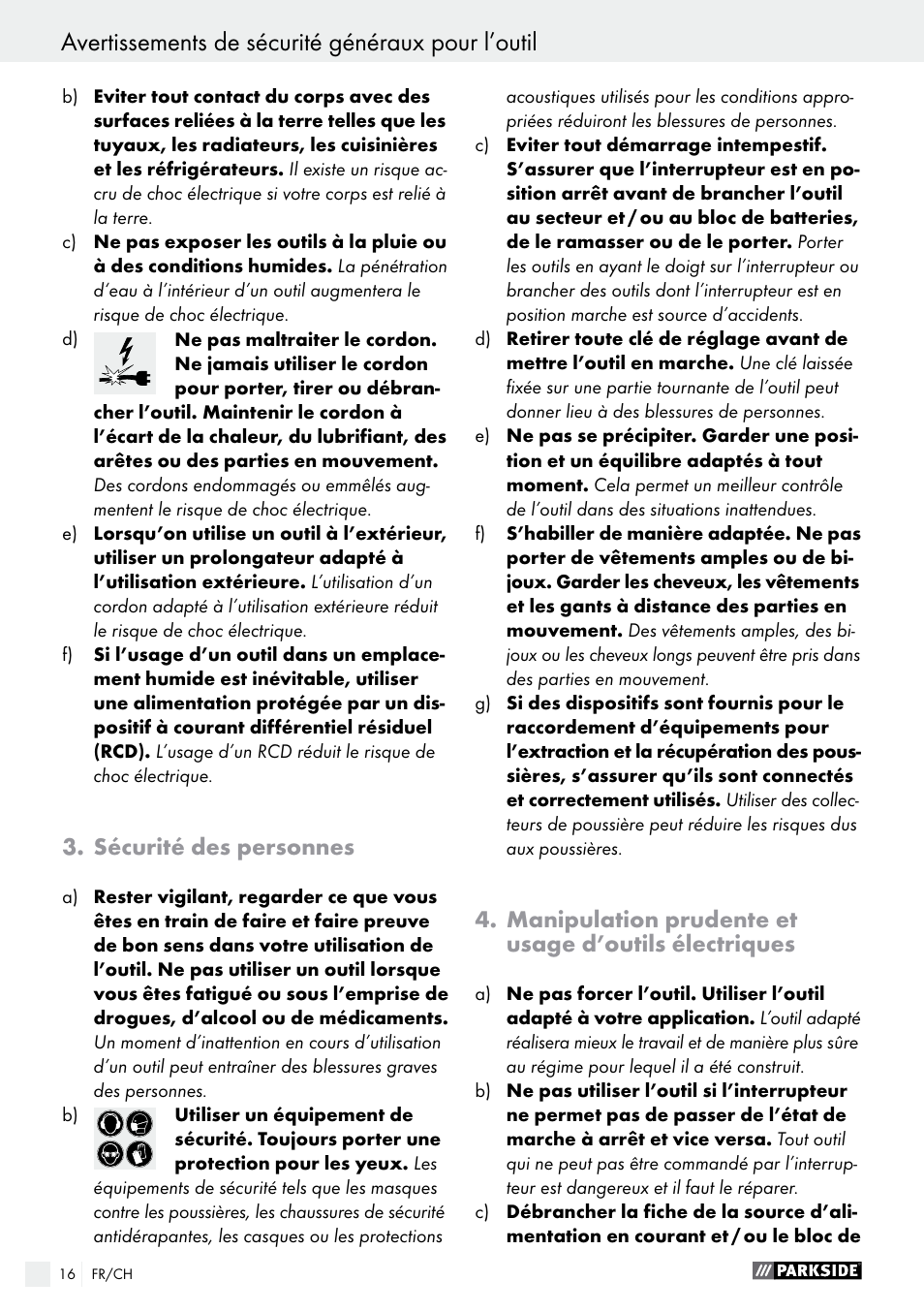 Avertissements de sécurité généraux pour l’outil, Sécurité des personnes | Parkside PSG 50 B2 User Manual | Page 16 / 36