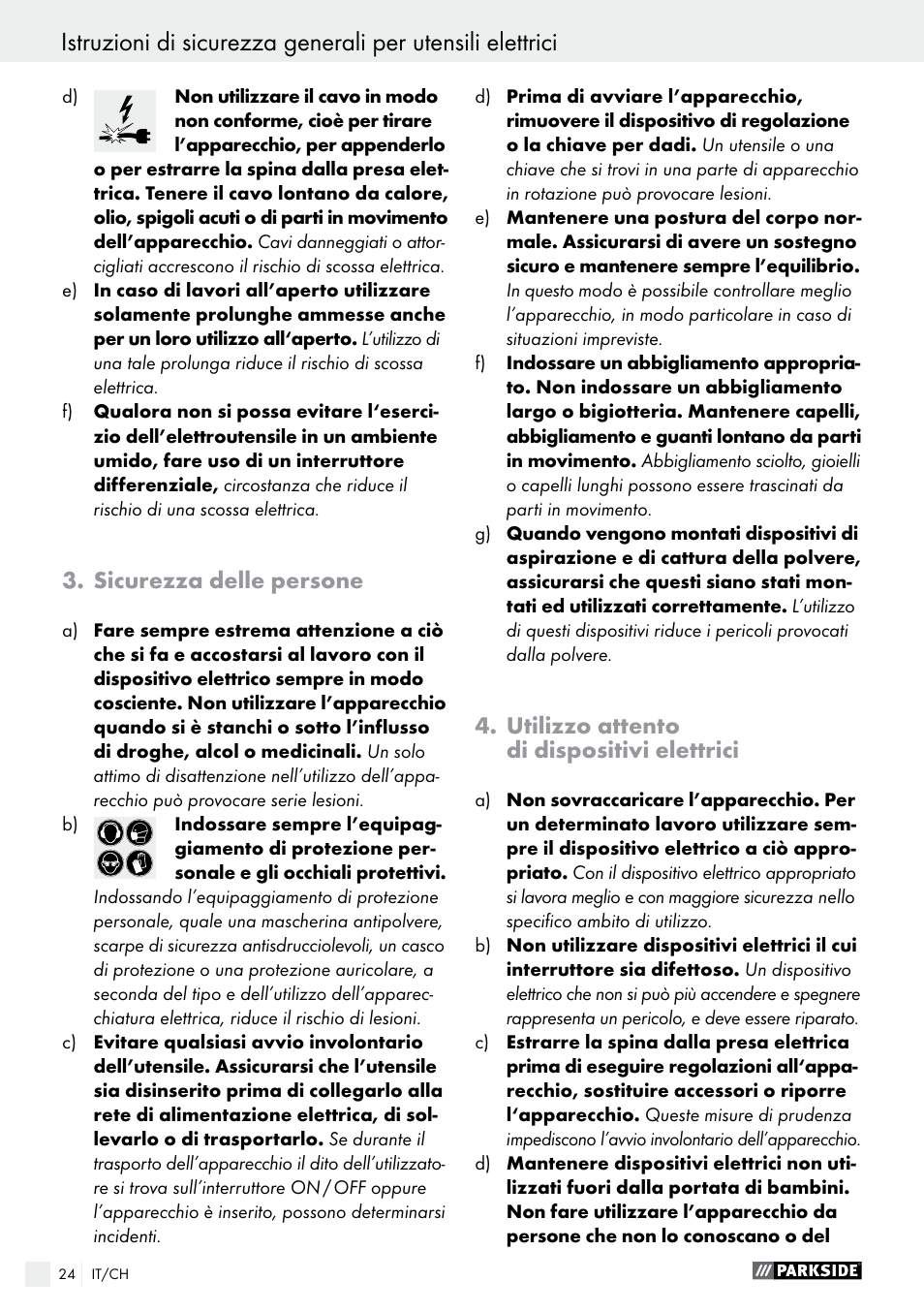 Sicurezza delle persone, Utilizzo attento di dispositivi elettrici | Parkside PSG 50 B2 User Manual | Page 24 / 36