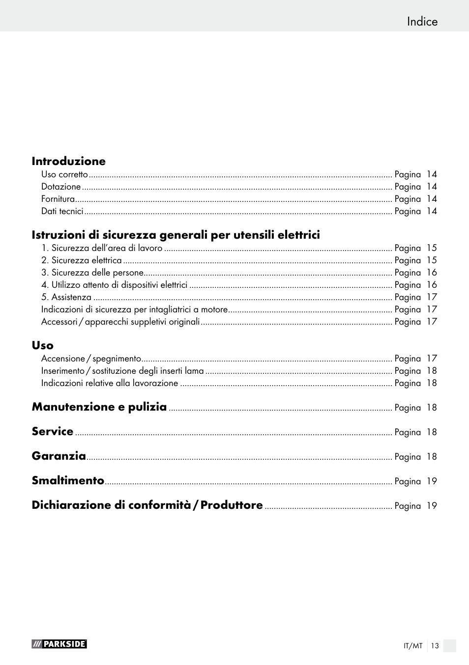 Indice | Parkside PSG 50 B2 User Manual | Page 13 / 45